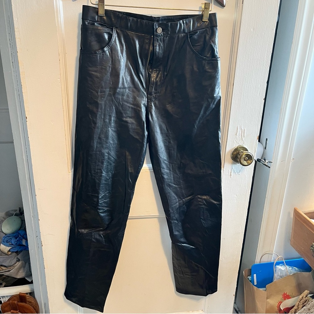 Women’s vintage Black genuine Leather Straight Leg pants 90s grunge